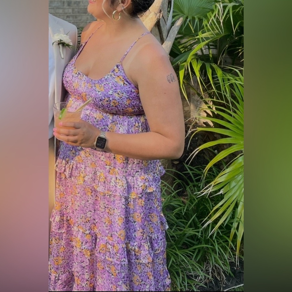 Purple Floral Midi Dress